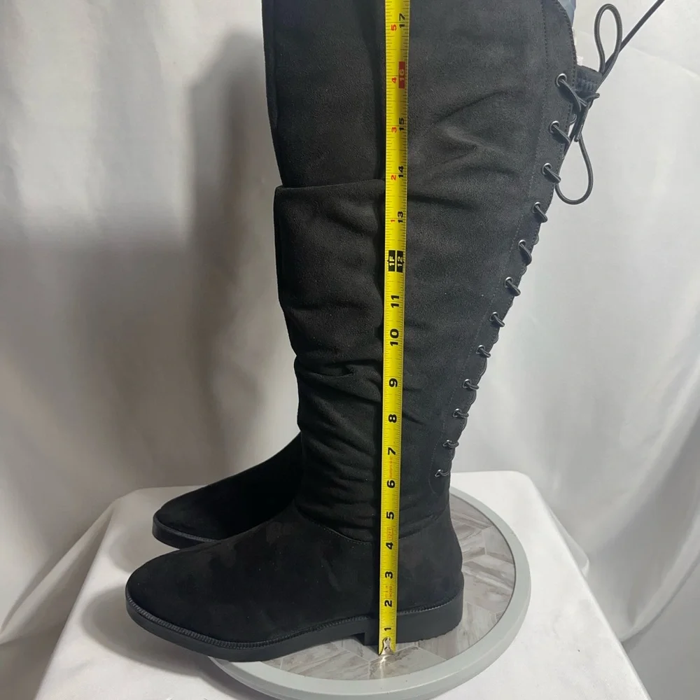 Journee Collection Mirinda Black Knee-High Lace Back Boots Size 8